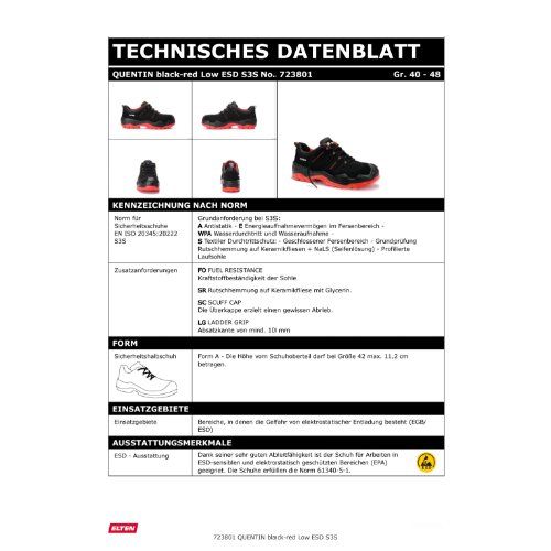 ELTEN QUENTIN Sicherheitshalbschuh S3S ESD, Schwarz, Gr. 40