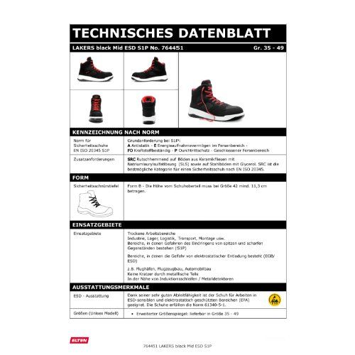 ELTEN LAKERS Sicherheitsstiefel Mid S1P ESD, Schwarz, Gr. 43
