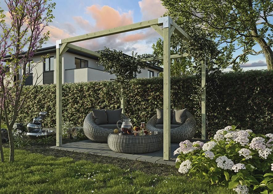 QUATTRO-Pergola 1 P. 9x9cm, DIY-Bausatz & Metall-Steckverbinder 2,4x2,4x2,4m o.Schrauben