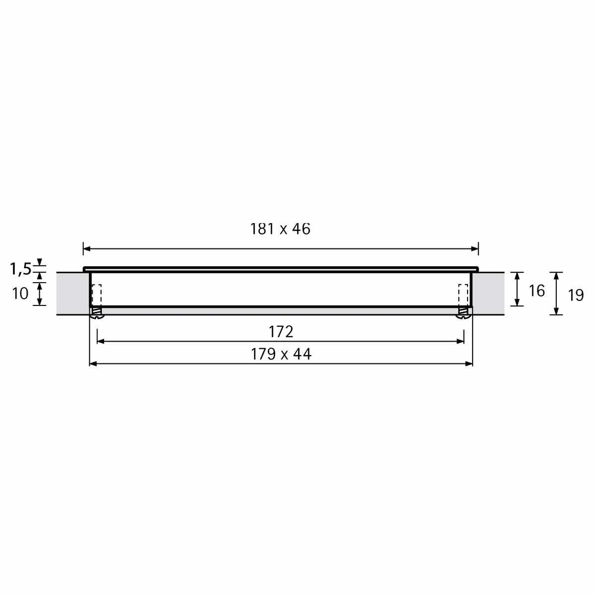 Einsetzgriff Touch in, •–• 172 mm, Edelstahl Optik