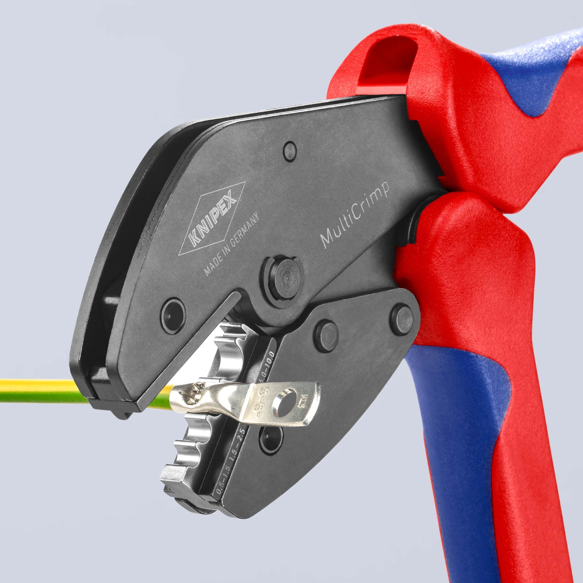 KNIPEX MultiCrimp® Crimpzange mit Wechselmagazin mit Mehrkomponenten-Hüllen brüniert 250 mm