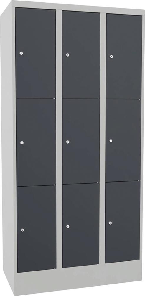 PAVOY Schließfachschrank m. Sockel 3 Fächer 3 Reih. Abt.br. 300mm 7035/7016 B900xT500xH1850