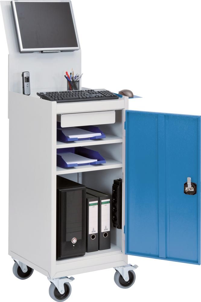 Computerschrank Office mobil 1 Tür 1 Schublade 4er-Steckd. VESA-Halter B500xT500xH1725mm