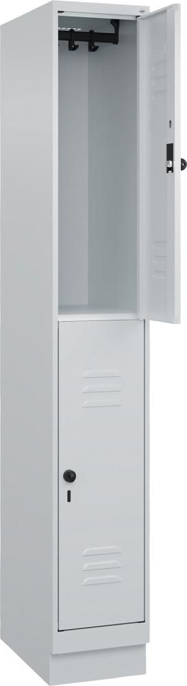 Doppelst. Schrank CLASSICB300xT500xH1950 mm RAL 7035/7035, 1x2Abteilemit 100 mm hohem Sockel