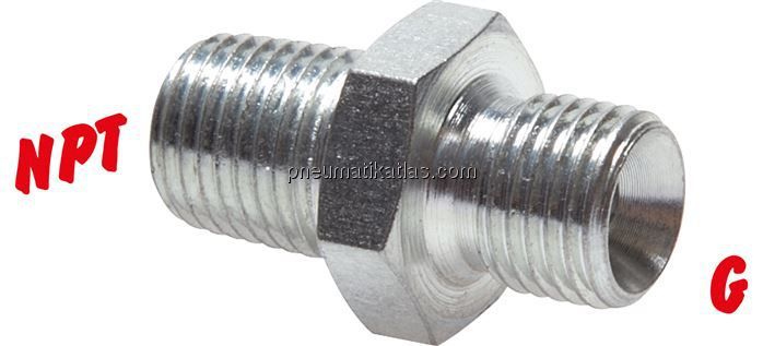 Hochdruck-Doppelnippel G 1/4"-NPT 1/4", Stahl verzinkt