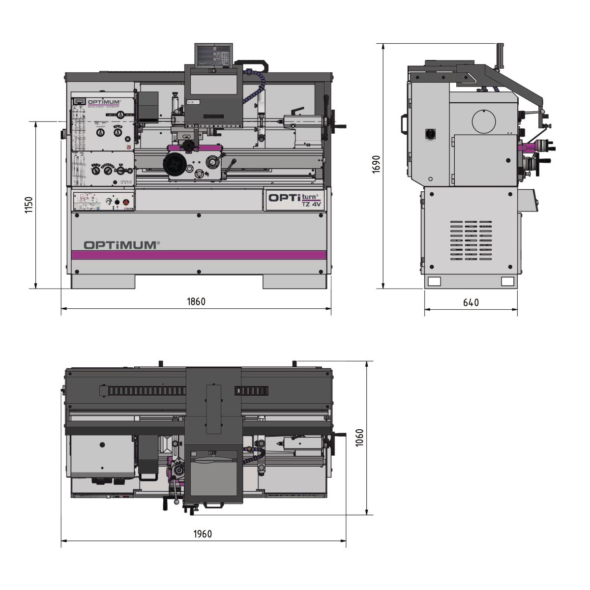 Präzisions Leit- und Zugspindeldrehmaschine Optimum OPTIturn TZ 4V