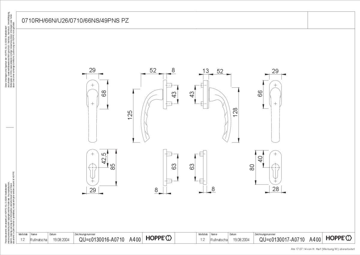 Fenstergriff-Garnitur Tôkyô - 0710RH/66N/U26/0710/66NS/49PNS