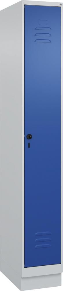 Garderobenschrank CLASSICB300xT500xH1950 mm RAL 7035/5010, 1 Abteil mit 100 mm hohem Sockel