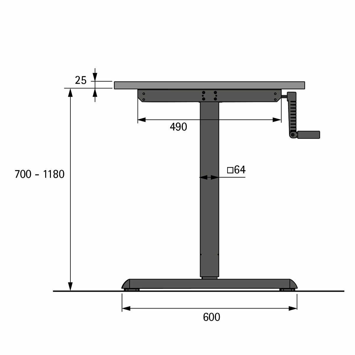 Steelforce Pro 310 Slim Tischgestell Handkurbel Sc
