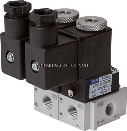 3/2-Wege Magnetventil, G 1/8" (Abluft M5), Federrückstellung (NC), 24 V=