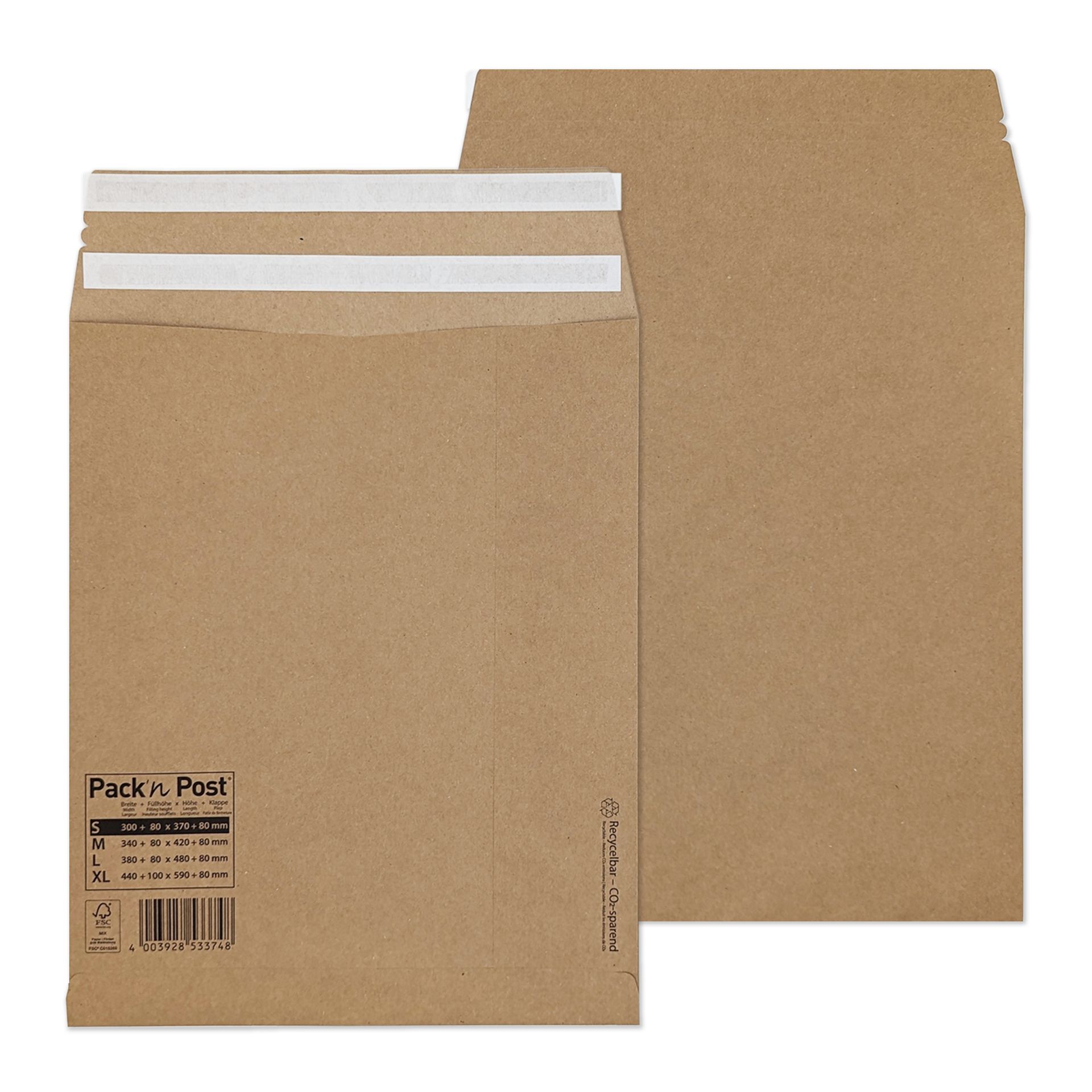 Faltentasche  300+80x370+80mm 110g br 250St