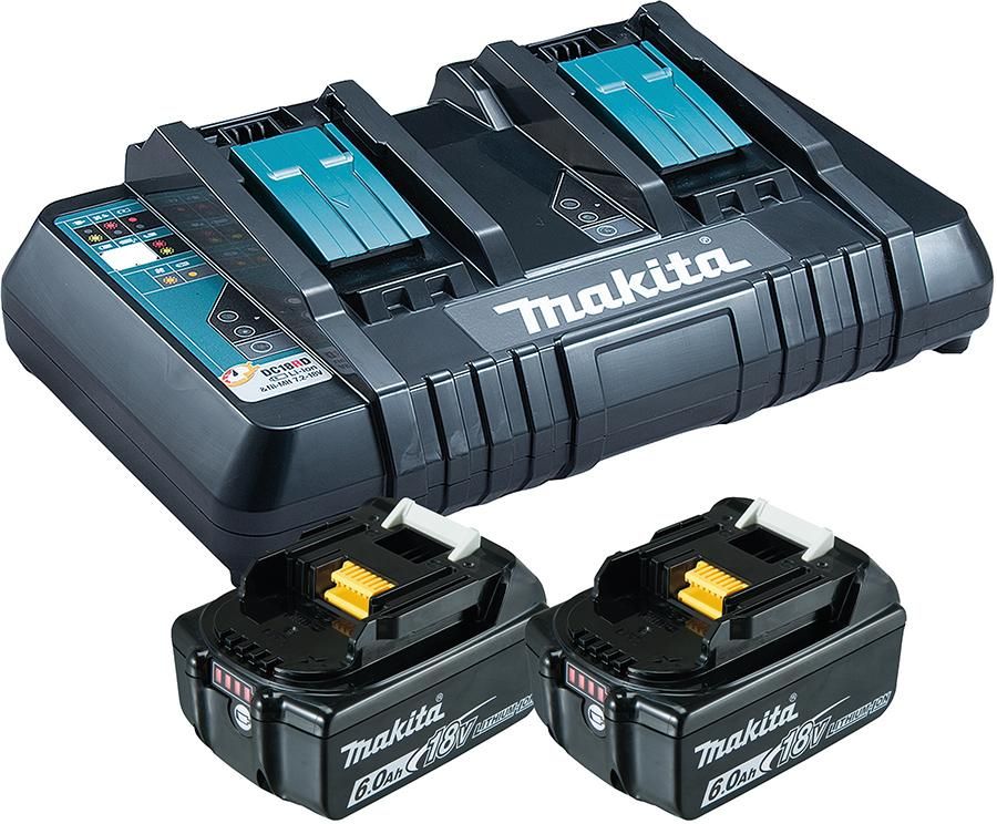 Power Source Kit 18,0 V 6,0 Ah Makita 2x18,0V 6,0 Ah Ladegerät DC18RD Karton