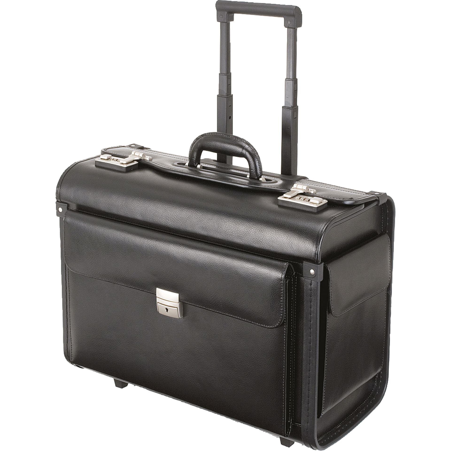 Pilotenkoffer mit Trolley Leder schwarz