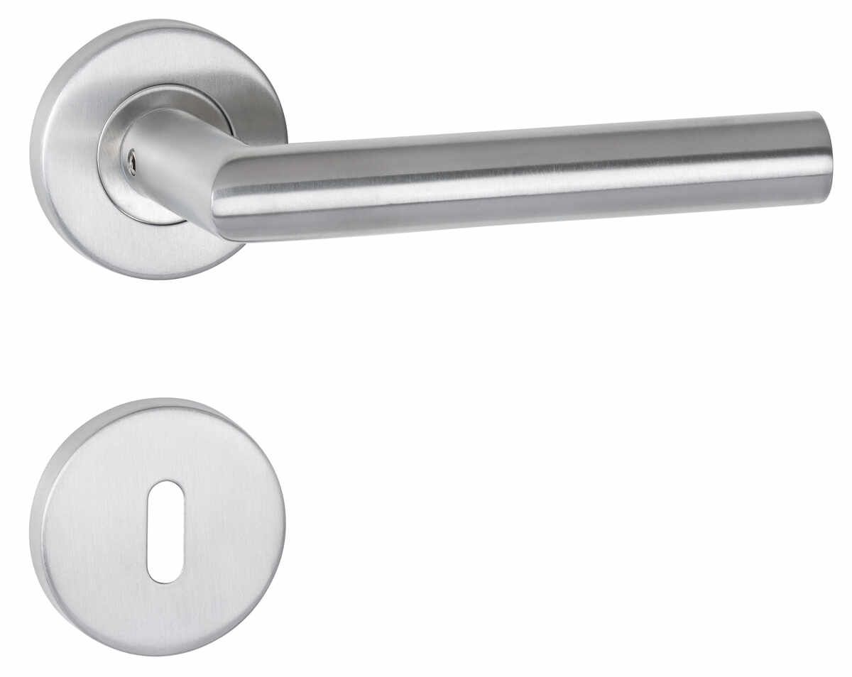 ZT-Drückergarnitur 1802 BASIC 02 - Klasse 4 - mit Rosetten 2073 M - Ausf.: BB - fest/drehb. m. Rückholf., Metall-UK, Tst. 37-48 mm