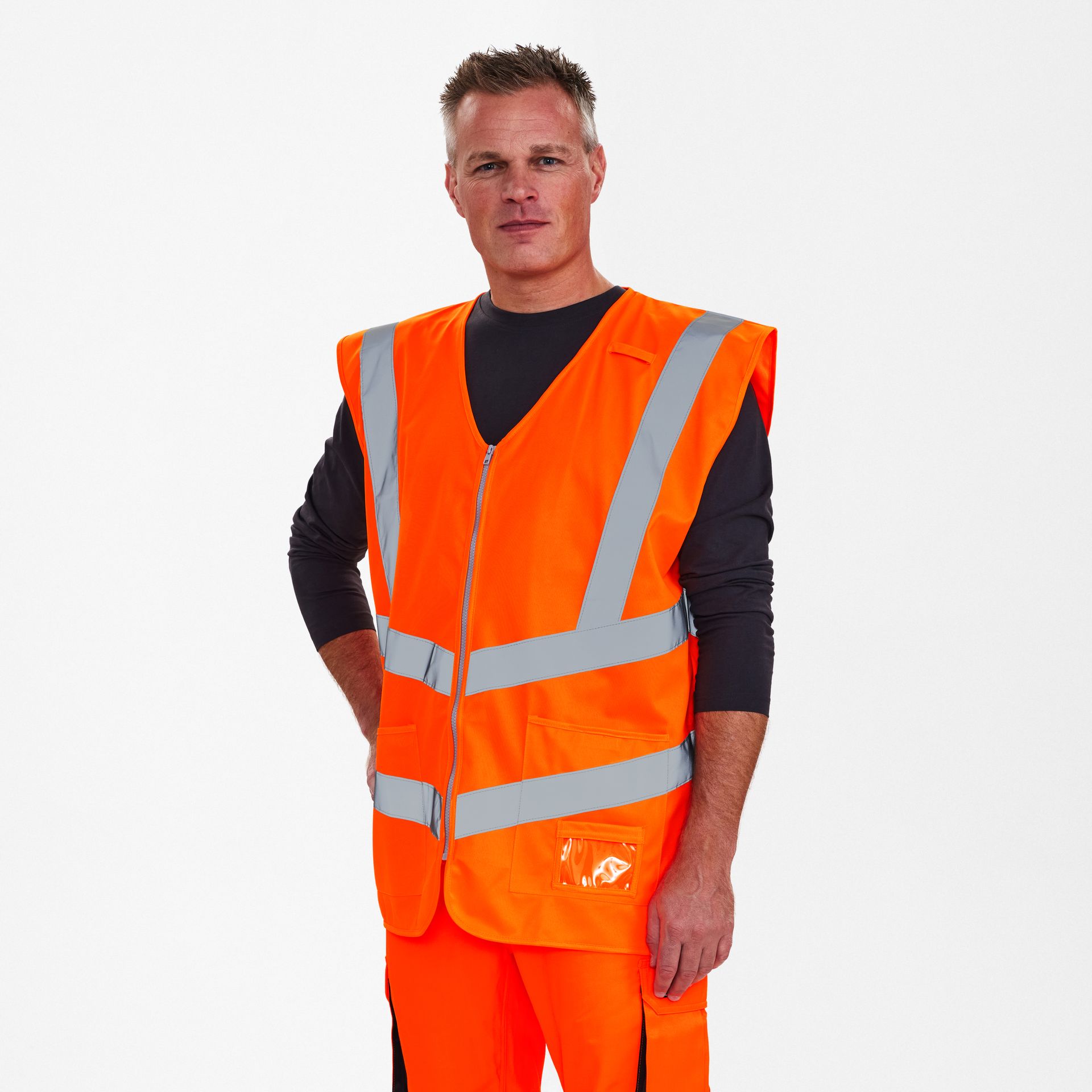 Safety Weste mit Reißverschluss Hi-vis Orange, Gr. M/L