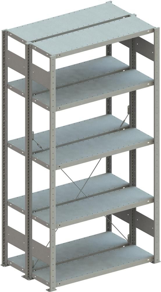 Doppel-Steckregal CLIP B1000xT2x300xH2000 mm Grundfeld 2x5 Böden RAL7035 Fachlast 100kg