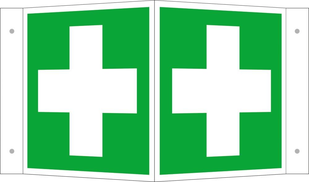 Hinweisschild Alu B200xH200 mm Winkel Erste Hilfe langnachleuchtend