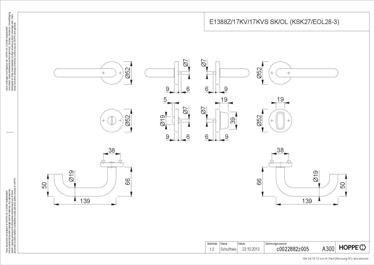 Hoppe/Drückergrt Baden E 1388Z/17Kv Wc Er