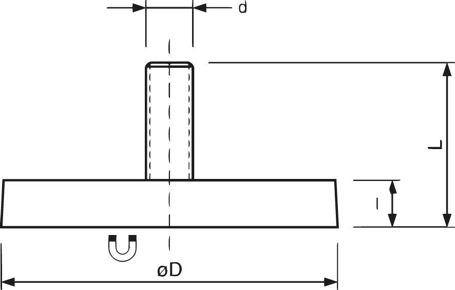 Flachgreifer-Magnet 22mm mit Stift M4/Gummi FORMAT