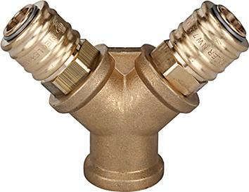 Verteiler 2-fach, Messingmit 2 Kupplungen NW7,2, AG G3/8" RIEGLER
