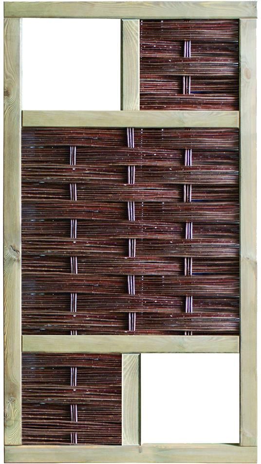 LABO-3D Weidengeflechtzaun 94x180cm, 2 Fenster oben+unten Rahmen 70x35mm