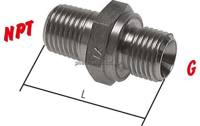 Doppelnippel G 1/8"-NPT 1/8", 1.4571