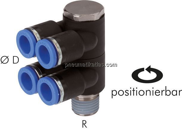 Steck-Mehrfachverteiler, 4-fach R 1/8"-4mm, IQS-Standard