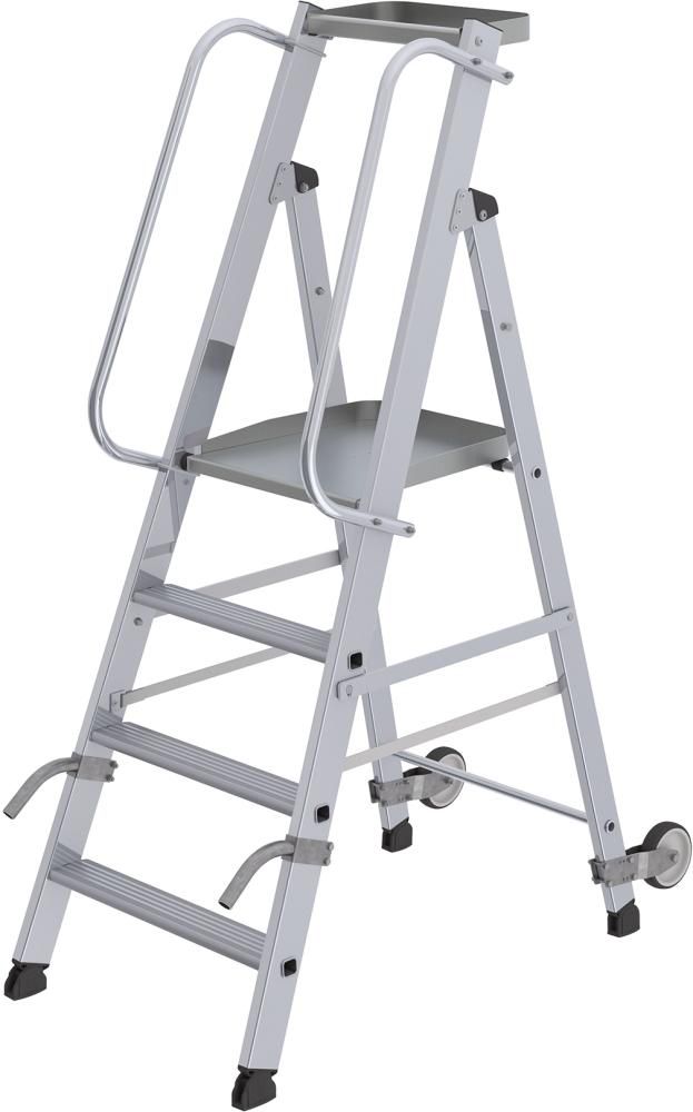Alu-Stehleiter 4 Stufen, rollbar Gesamthöhe 1,65 m Arbeitshöhe bis 2,95 m