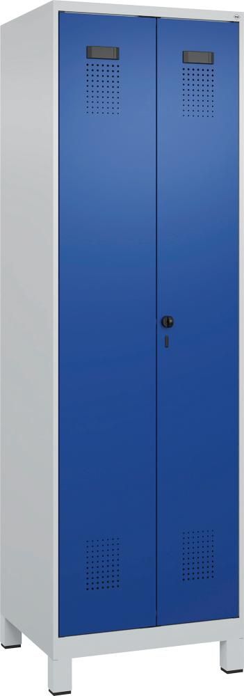 S/W-Gard.-Schrank EVOLO mit 100 mm hohen Füßen RAL 7035/5010, 2 Abteile B600xT500xH1950mm