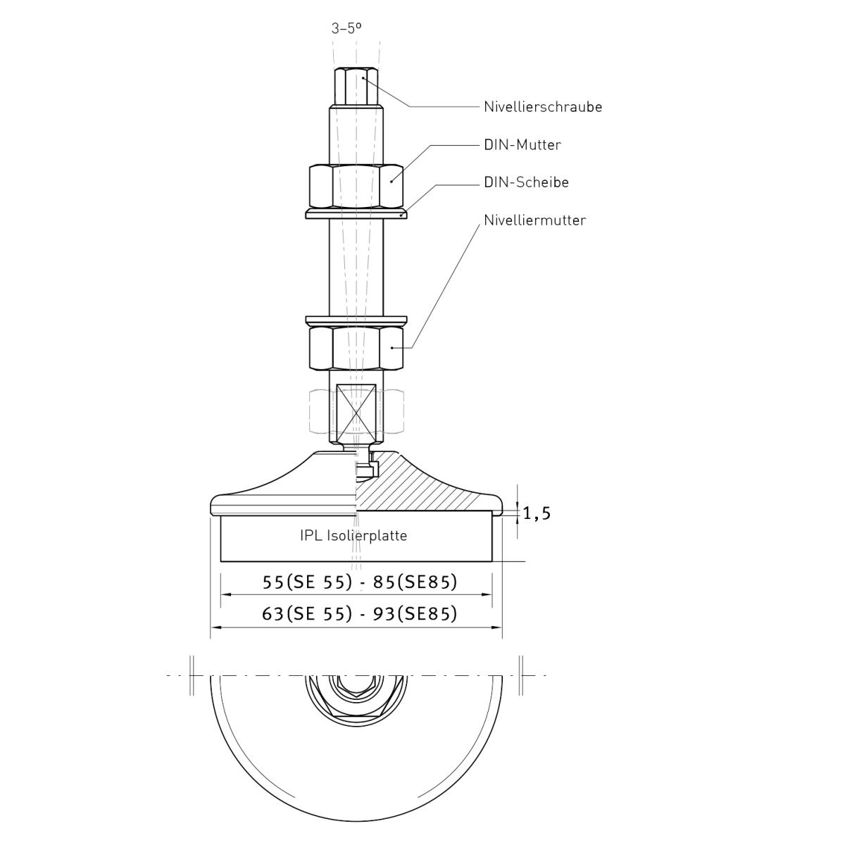 Vibrationsdämpfer-Maschinenfuß Optimum SE 55