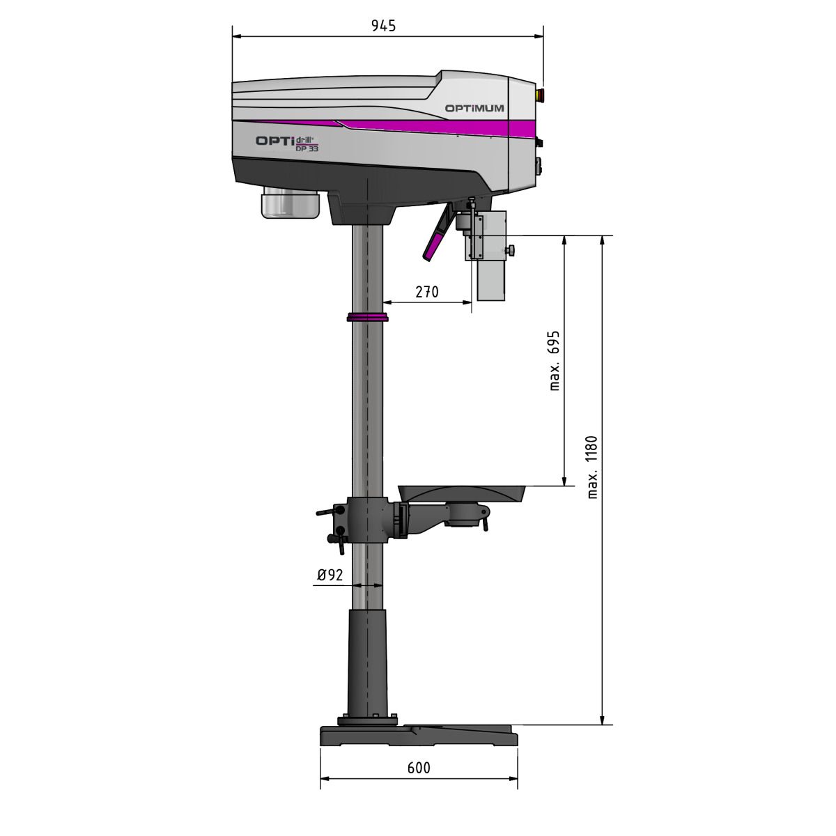 Säulenbohrmaschine Optimum OPTIdrill DP 33 Aktions-Set inkl. Maschinenschraubstock