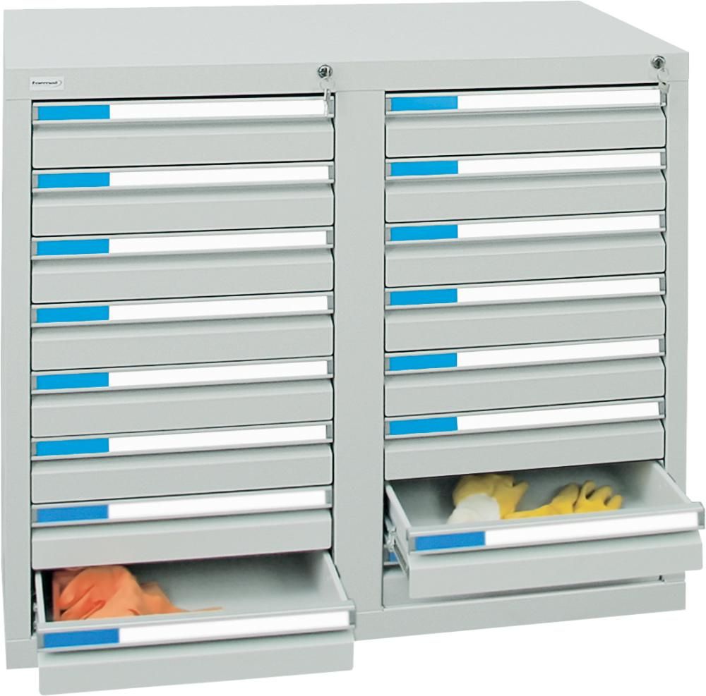 Format Schubladenschrank B500xT1000xH900mm RAL 7035/7035 16 Schubladen 75kg