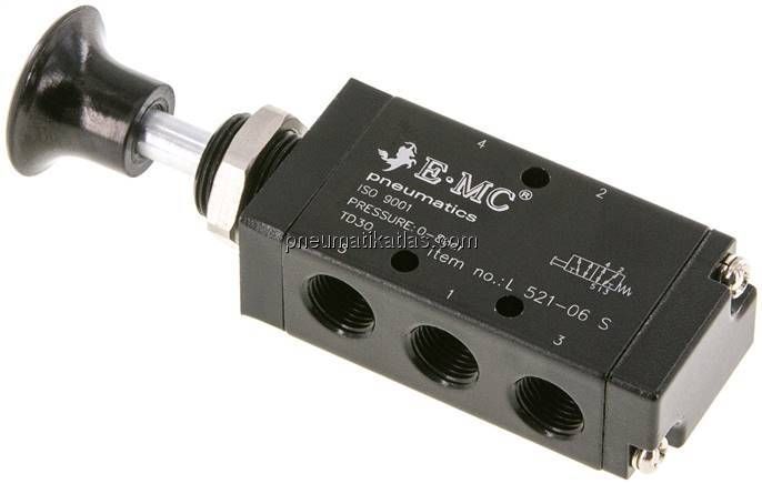 5/2-Wege Axial-Handhebelventil, Federrückstellung, G 1/8"