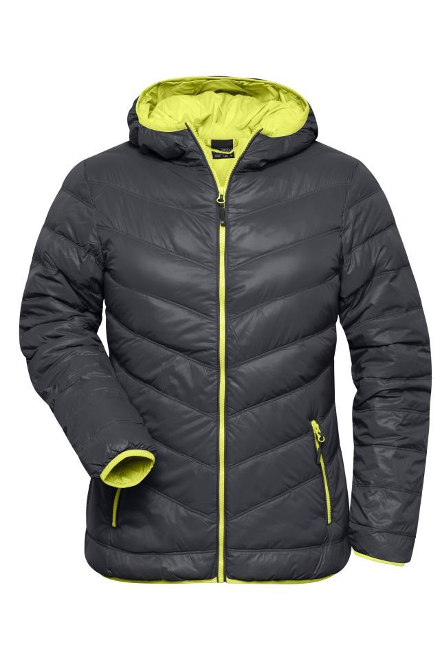 Ladies' Down Jacket Ultraleichte Daunenjacke mit Kapuze in sportlichem Style grau/gelb, Gr. S