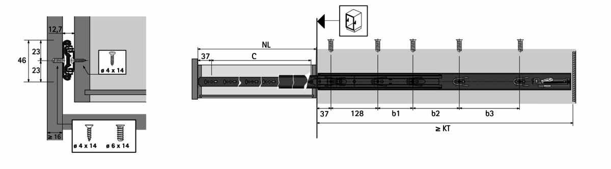 Kugelauszug KA 5632 SC mit Selbsteinzug, 12,7 mm E