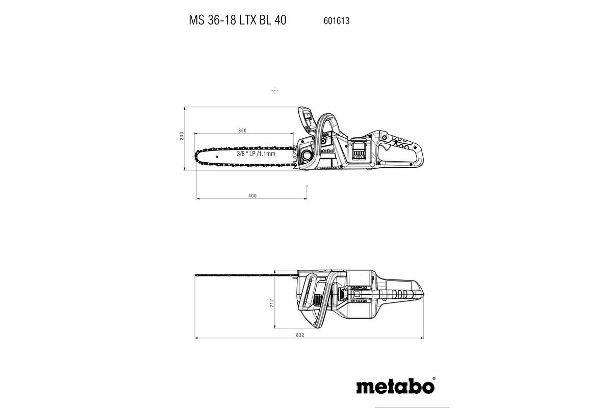 Akku-Kettensäge solo MS 36-18 LTX BL 40 Metaboohne Akku ohne Ladegerät Karton