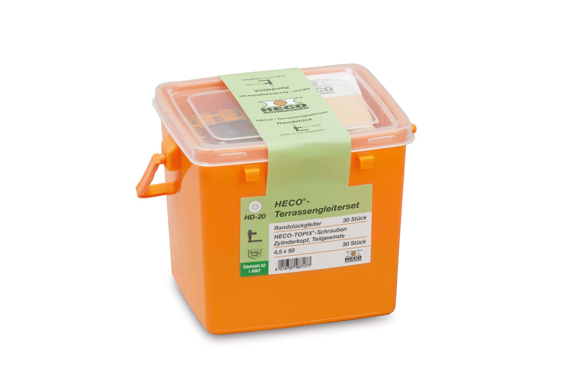 HECO-Terrassengleiterset, 30 x Randstück, 30 x HECO-TOPIX-Terrassengleiterschraube, in Kunststoffbox