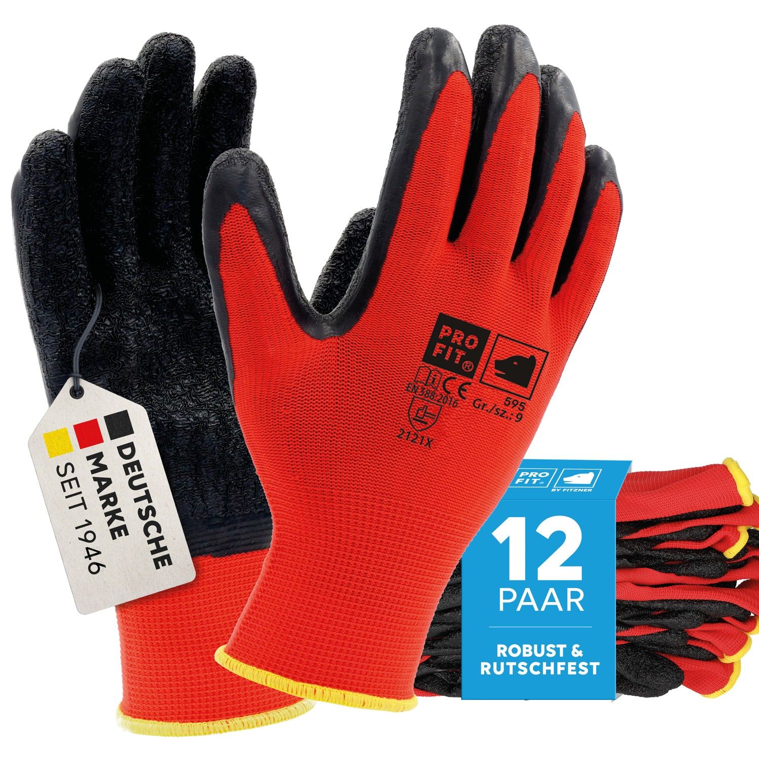 Latex Handschuh, "Super",rot/schwarz, Strickbund 10