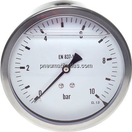 Glycerin-Manometer waagerecht (CrNi/Ms),100mm, -1 bis 0bar