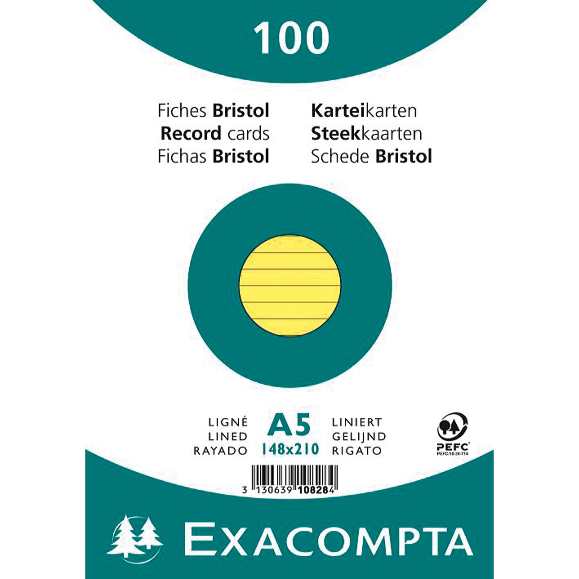 Karteikarte DIN A5 liniert gelb 100 St./Pack.