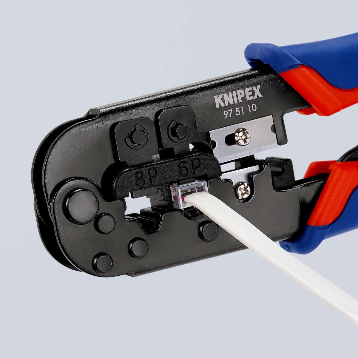 KNIPEX 97 51 10 Crimpzange für Westernstecker mit Mehrkomponenten-Hüllen brüniert 190 mm