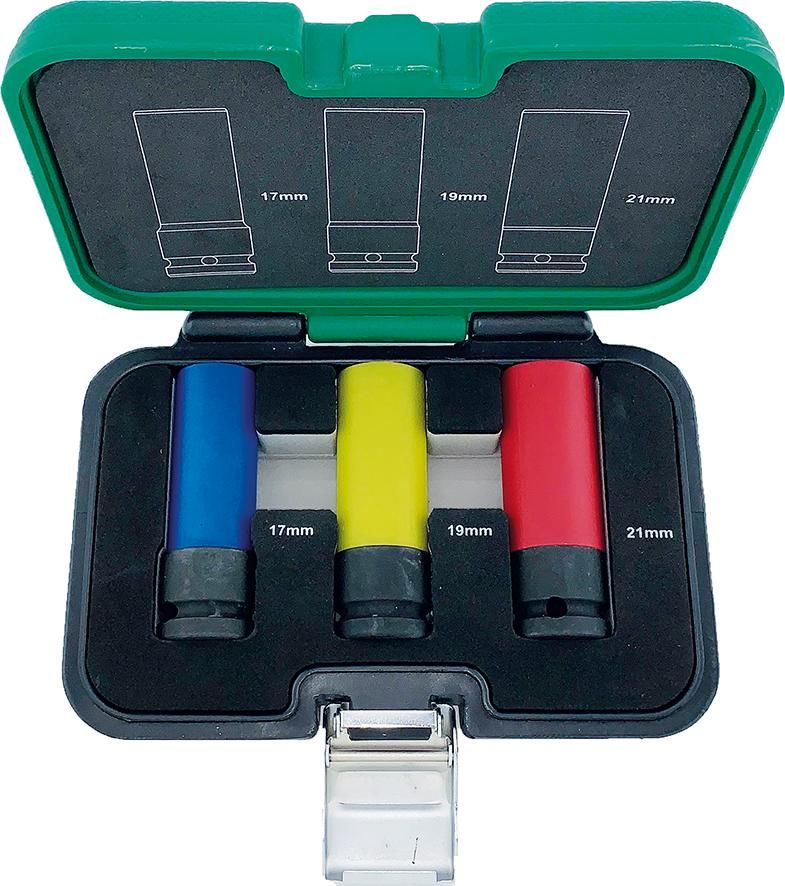 FORTIS Kraft- Steckschlüsseleinsatz- Satz mit Kunststoff-Hülse1/2" 3-teilig