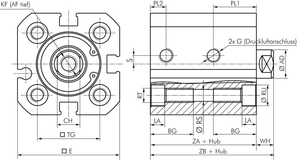 ISO 21287-Zylinder, doppeltw., Kolben 20mm, Hub 5mm