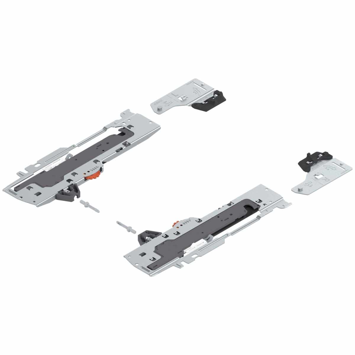 Set (TIP-ON BLUMOTION Einheit + Mitnehmer + Adapter), für TANDEMBOX, Typ L5, NL=350-650 mm, Gesamtgewicht des Auszugs=30-65 kg, links/rechts, schwarz