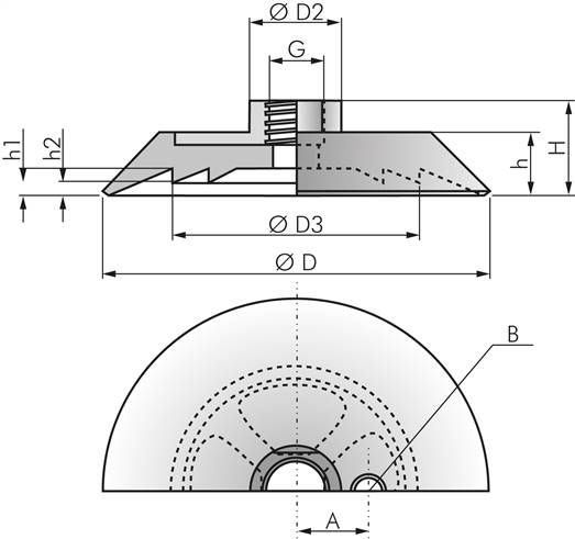 Flachsauger, 30x2,5mm, M 5, CR (55A, schwarz)