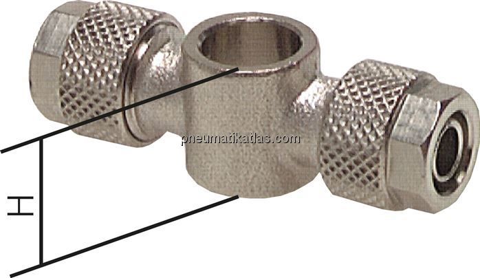 Verschraubung, T-Ringstück M 5-4,3x3mm, Messing vernickelt