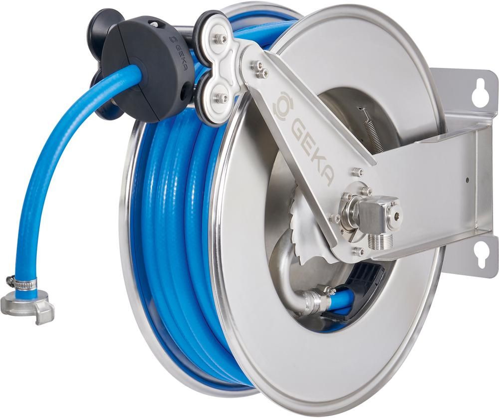 GEKA plus automatischer Schlauchaufroller EA15KSKEdelstahl, inkl. 20m DVGW-Schlauch 1/2" & Arm.