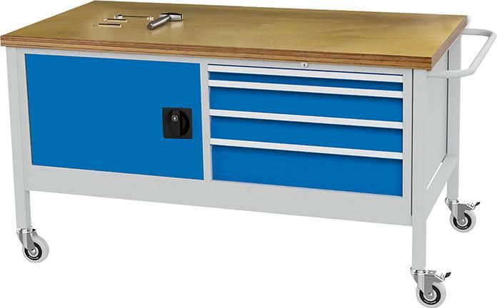 Mobile Werkbank buche MP 4 Schubladen 1 Flügeltür Traglast 400kg B1500xT750xH860mm