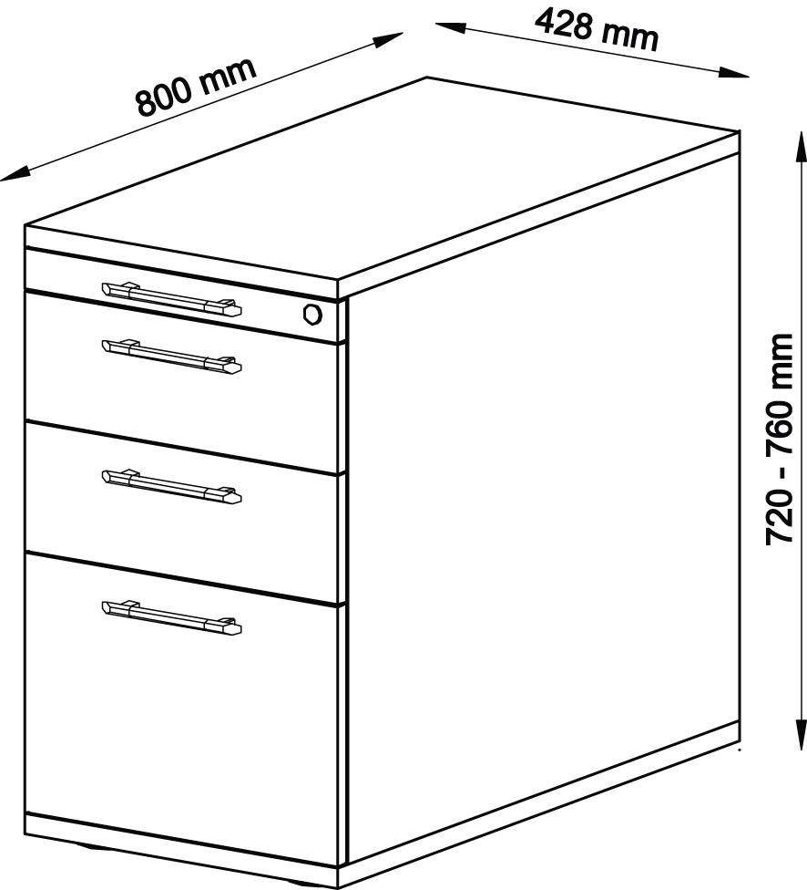 Standcontainer Weiß 2 Schübe, 1HR