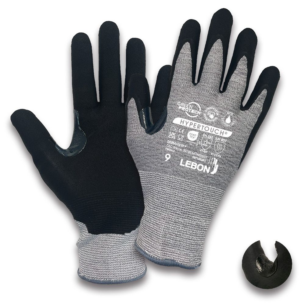 LEBON SCHNITTSCHUTZHANDSCHUH HYPERTOUCH Polymer-Beschichtung, grau/schwarz, Gr. 6